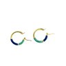 18K Yellow Gold Hollow Hoop Earrings With Blue And Green Enamel