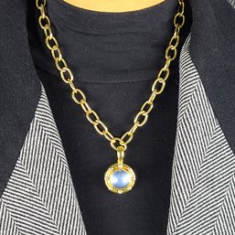 Elizabeth Locke 18K Gold, Rock Crystal & Moonstone Pendant