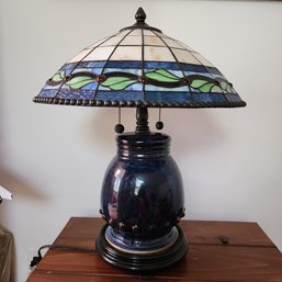 Dell Tiffany 2 Bulb Table Lamp With Porcelain Base Finish Circa 2003