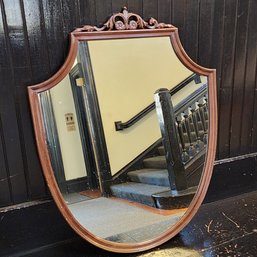 Antique Federal Style Solid Mahogany Curved Sheild Wall Mirror