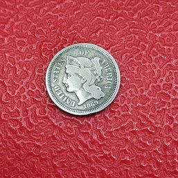 1869 United State Three Cent Nickel Coin