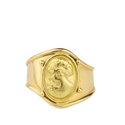 18K Yellow Gold Cameo Hammered Adjustable Ring