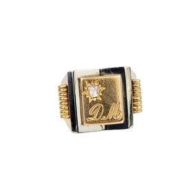 18K Yellow Gold Mens Diamond Ring With DM Initials