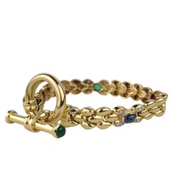 14K Yellow Gold, Ruby, Emerald, Sapphire & Diamond Bracelet