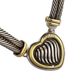 David Yurman Sterling Silver 18K Cable Heart Necklace With Diamonds