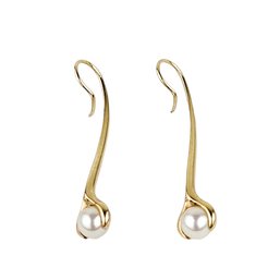 14K Yellow Gold Tall Cultured Pearl Earrings