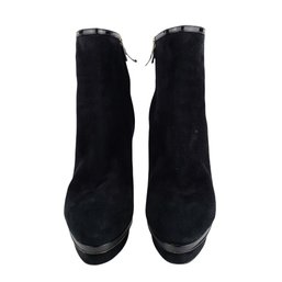 Yves Saint Laurent Suede Patent Ankle Boots