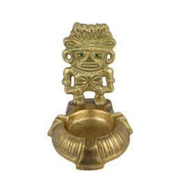 Rare Unique Brass Colombia Tomb Guard Ashtray With Green Glass Eyes