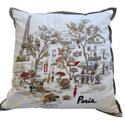 Paris Embroidered Village Decorative Pillow Cover
