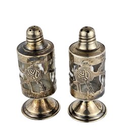 925 Sterling Silver/Glass Salt And Pepper Shakers Made In Mexico