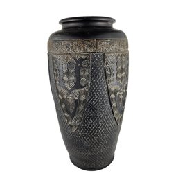1920 Art Deco Black Japanese Tokanabe Vase Sheild Design Pottery