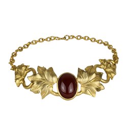 Maresca Gold-Tone Choka Necklace With Brown Stone 16'