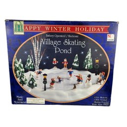 Happy Village Holidays Village Skating Pond Musical Movement Battery Operated.