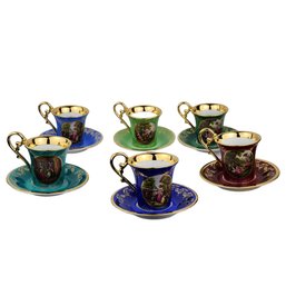 Kunst Hummendorf Kronach Porcelain Six Set Of Teacups And Saucers Circa 1950