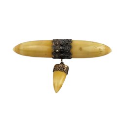 Antique Victorian Gol- Filled Bone Horn Tooth Pin/Brooch