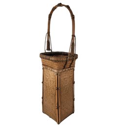 Vintage Japanese Hand-Woven Bamboo Vase Basket