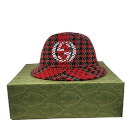 Gucci Tweed Wool Houndstooth Interlocking GG Bucket Hat Medium Size 58 Cm