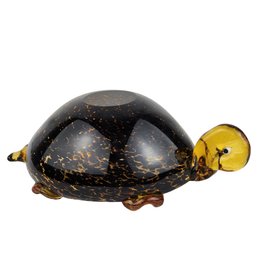 Tortoise Murano Amber Glass Ashtray 8.5' X 4.75'