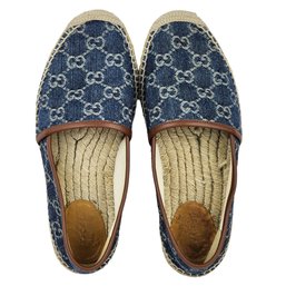 Gucci GG Jacquard Denim Espadrilles Blue Loafers Size 8
