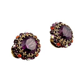 Victorian Multi-color Stone Clip On Earrings Made In Austria