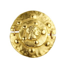 Vintage Roman Shield Coin- Face- Man Gold-Tone Brooch/Pin