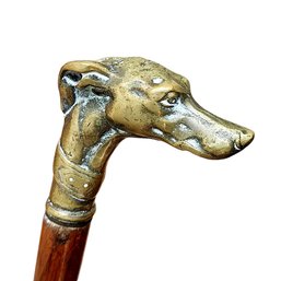 Perro Galgo Greyhound Dog Bronze Mahogany Wood Walking Cane/Stick