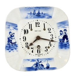 Antique Delft Porcelain Eight Days Clock Made In Germany  9' X 9'