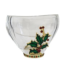Teleflora Green Holiday Bohemian Crystal Candy Bowl Vase Glass Made In Czech Republic