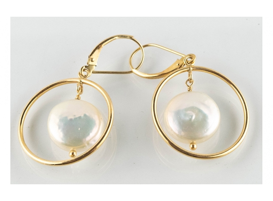 Swing Sway 14K Gold Mabe Pearls Dangle Hoops