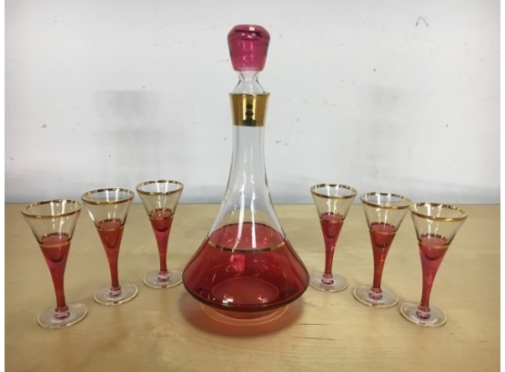 Vintage  Cranberry Red Glass Decanter