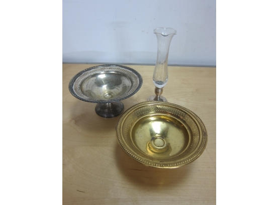3 Sterling Weighted Tray And Vase