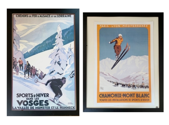 Pair Of Reproduction Vintage Ski Prints