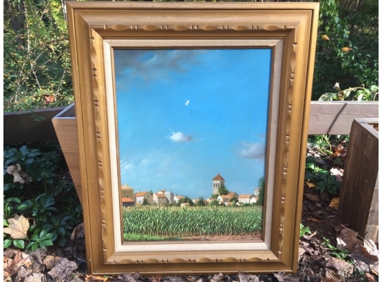 Renard Oil On Canvas Corn Field And Village