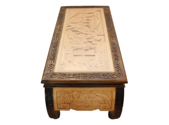 Japanese Carved Wood Cocktail Table