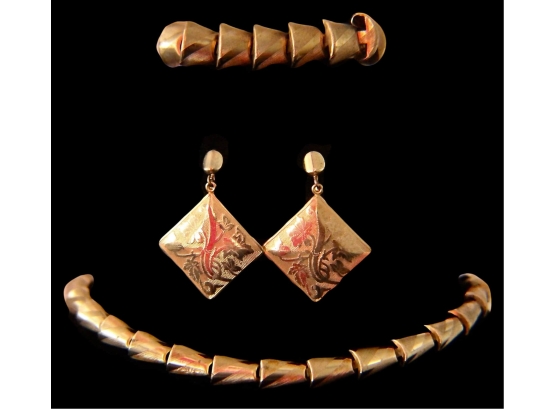 Vintage Gold Necklace, Bracelet & Earring Pair