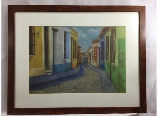 Corina Alvarez De Lugo Signed Pastel Titled 'Colonial Street LaGuaira, Venezuela'