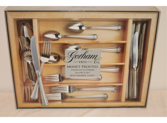 Gorham Monet Frosted Stainless Steel  Flatware Set With Drawer Caddy