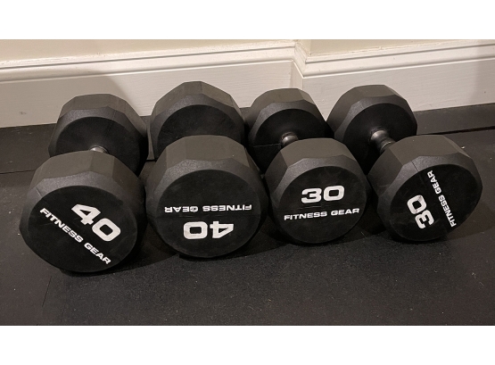 2 Pairs Of Fitness Gear Rubber Dumbbells - 30 & 40 Lbs