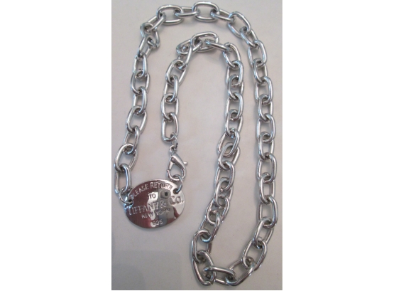 Contemporary Knock-off Chain NECKLACE With Dog Tag, Chunky Base Metal Bright Silver Finish