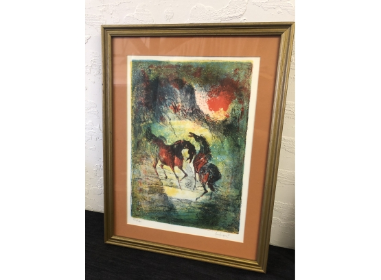 1960s Vintage Framed Beautiful Original Lithograph Numbered And Signed By Artist Hoi