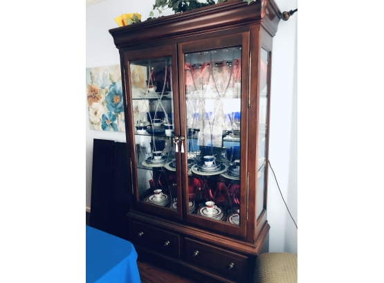 Large Etched Glass China Cabinet