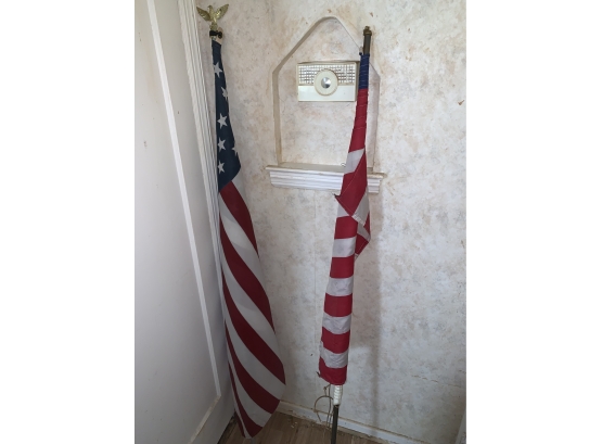 Pair Of American Flags With Poles