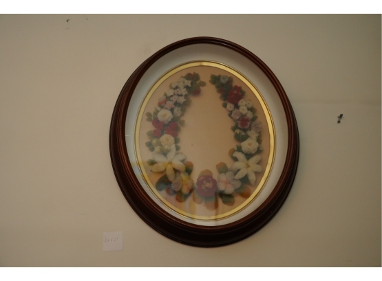 Victorian Oval Mouring Wreath Shadow Box Chenille Flowers Cira 1890s
