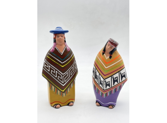 MAN & WOMEN WOODEN FIGURES MADE IN PERU HAND PAINTED & CURVED