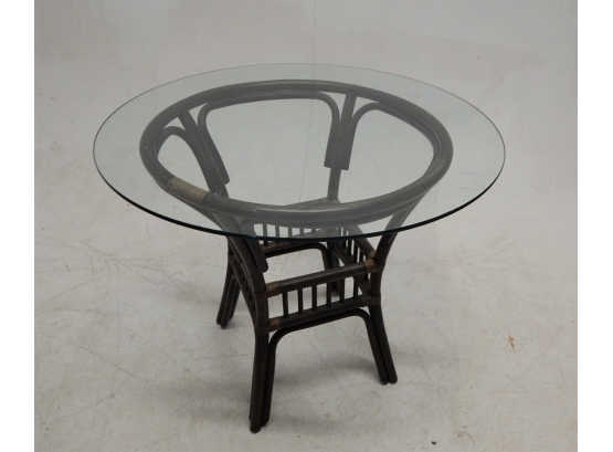 Brown Rattan Bamboo Glass Top Table