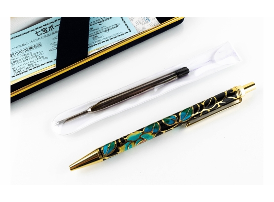 🌀 Matsuzakaya Japanese Writing Pen - Enamel Cloisonné On Gold New|Gorgeous
