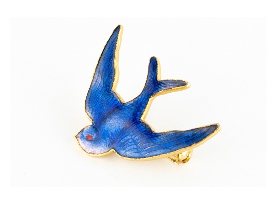 Bluebird Of Happiness Guilloche Enamel Vintage Brooch