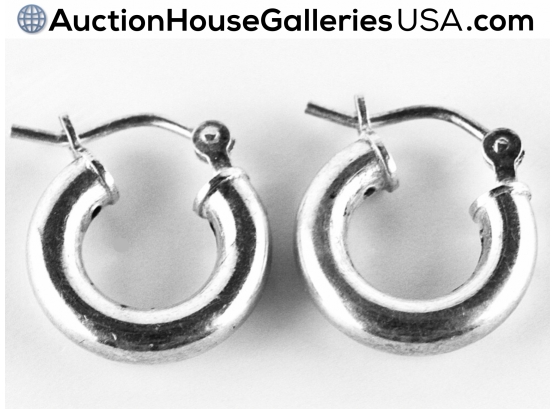 Simple Quite Small Tubular Sterling Silver Pierced Hoops Locking Posts