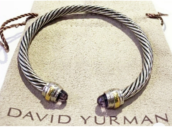 David Yurman Brand New Amethyst 14K & Sterling Silver Cuff Bracelet