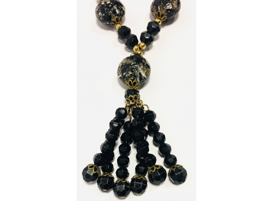 Fun And Artsy Black And Gold Flapper Necklace 14'